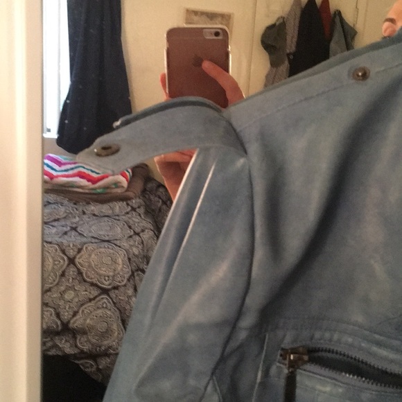 GREAT CONDITION Blue PU Leather Jacket! - Picture 7 of 8